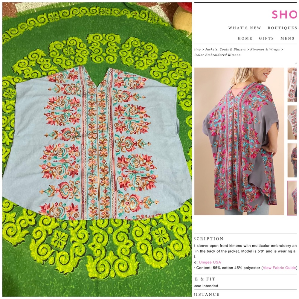 Umgee Chambray Embroidered Kaftan Medium Large - Picture 3 of 7